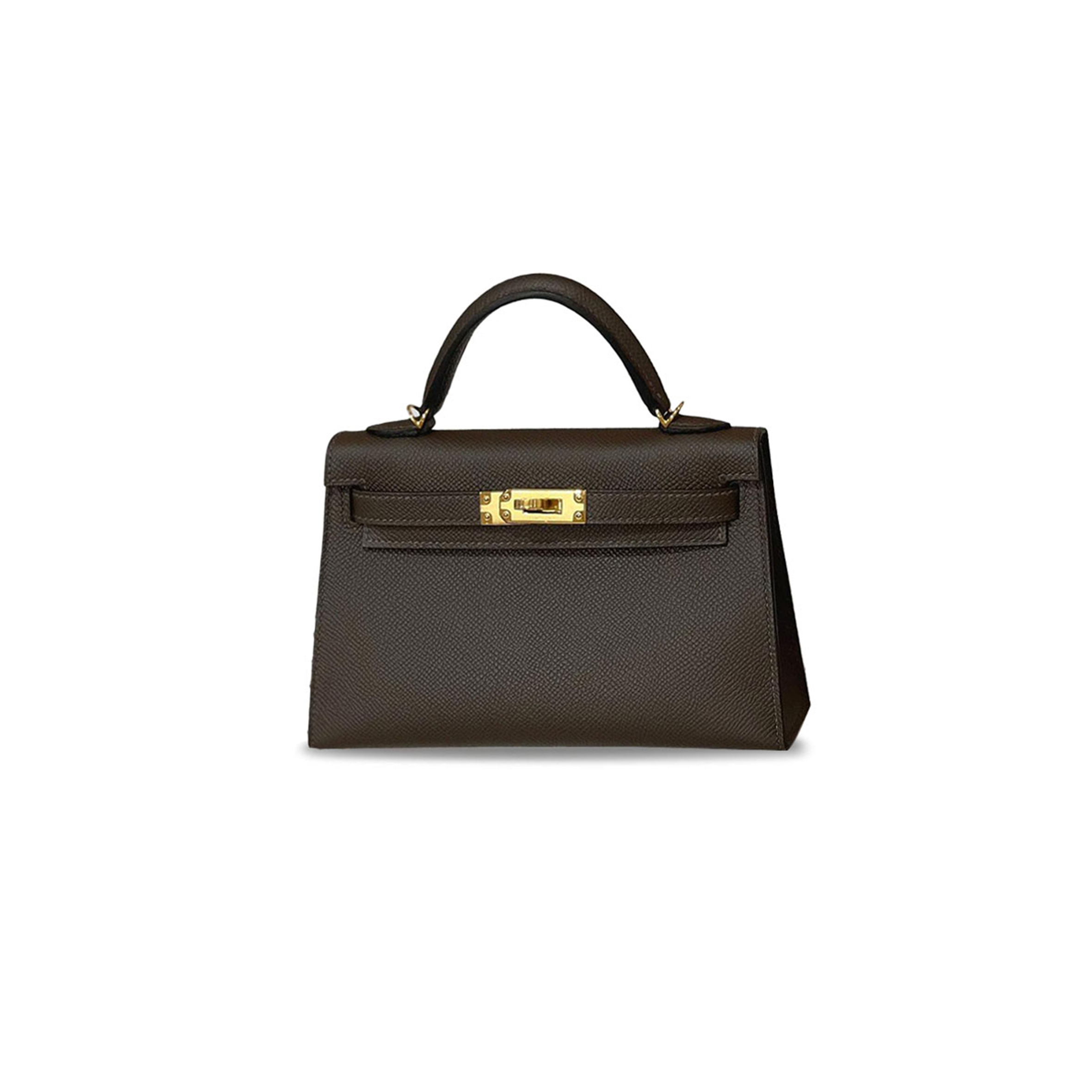 HERMÈS MINI KELLY BAG II EBONY EPSOM GOLD BUCKLE (19*12*5.5cm)